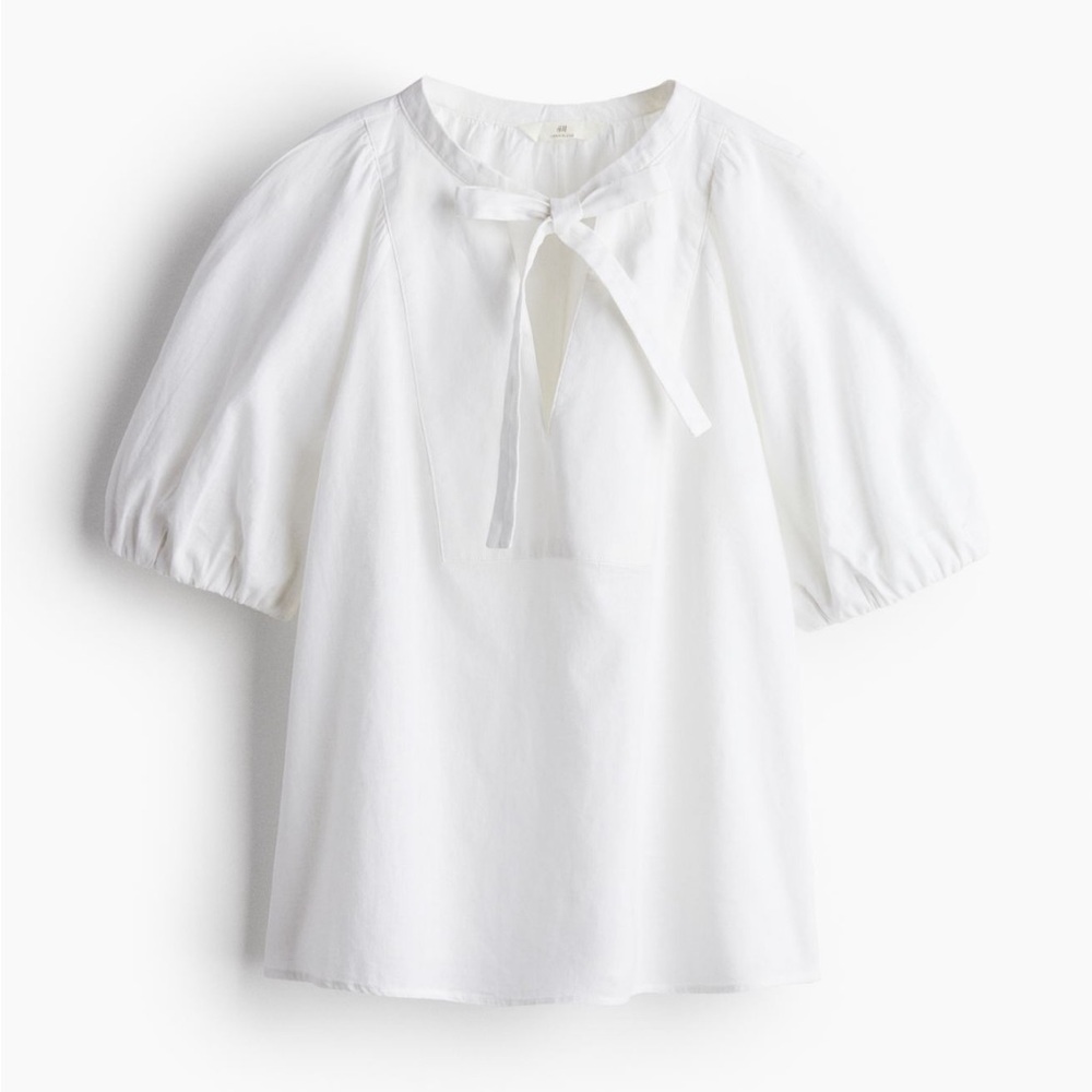 H&M linen-blend blouse with tie neck